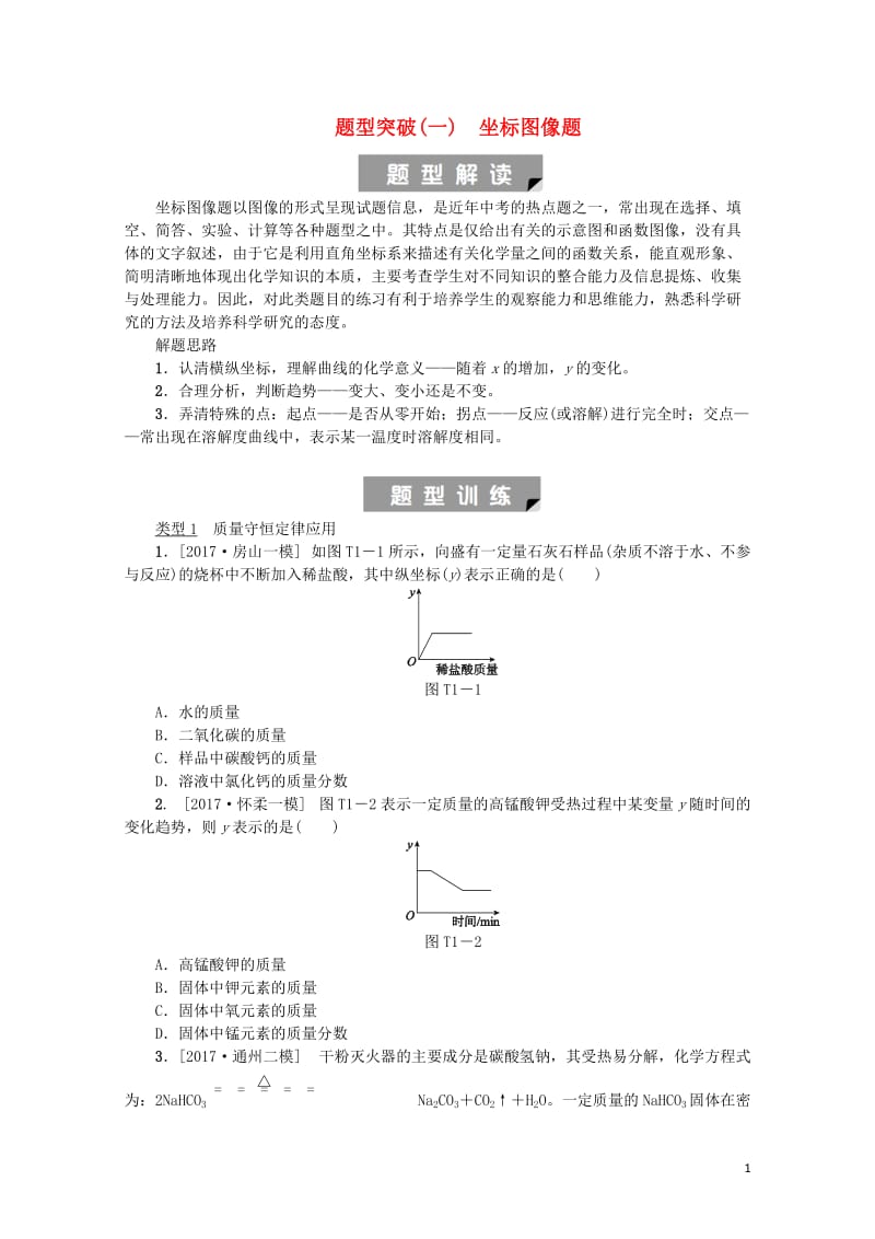 北京市2018年中考化学基础复习题型突破一坐标图像练习20190114167.doc_第1页