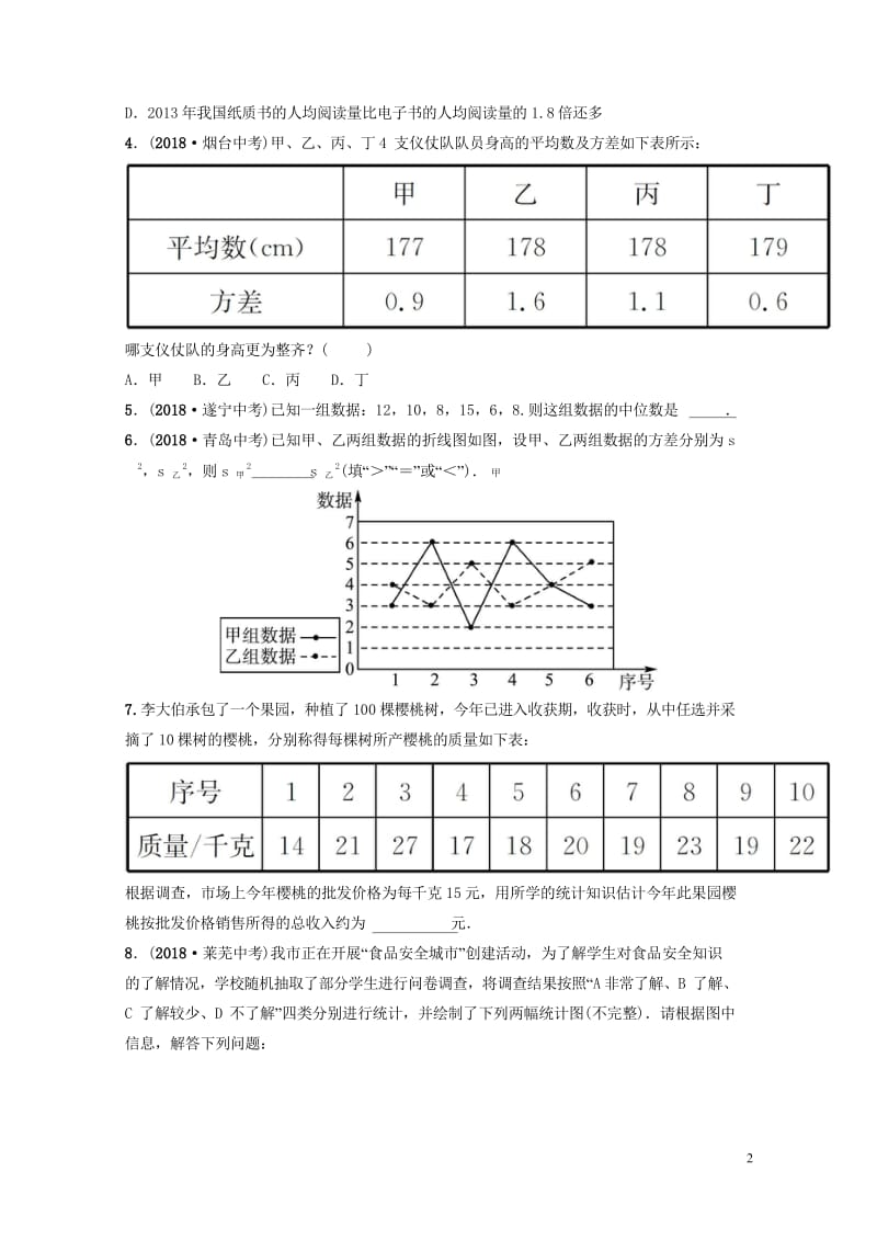 枣庄专版2019届中考数学总复习第1部分第八章统计与概率第一节统计要题随堂演练20190214161.wps_第2页