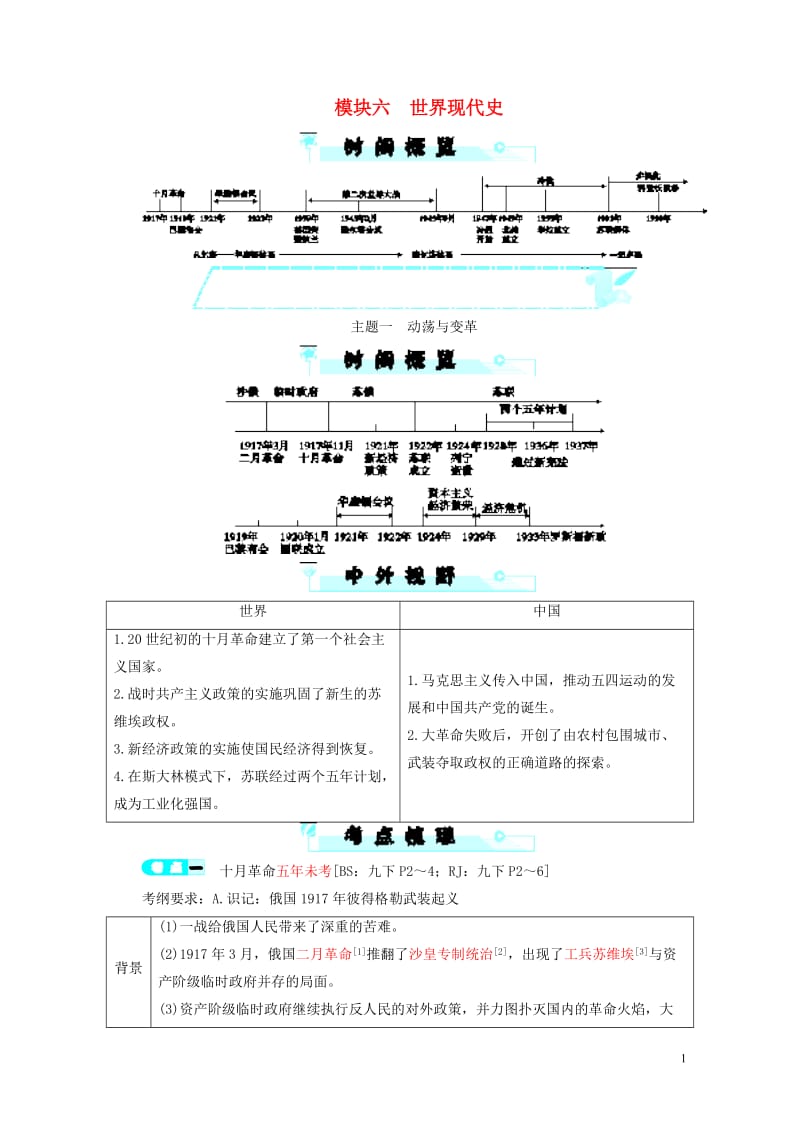 2018年中考历史总复习全程突破模块六世界现代史北师大版201901092114.doc_第1页