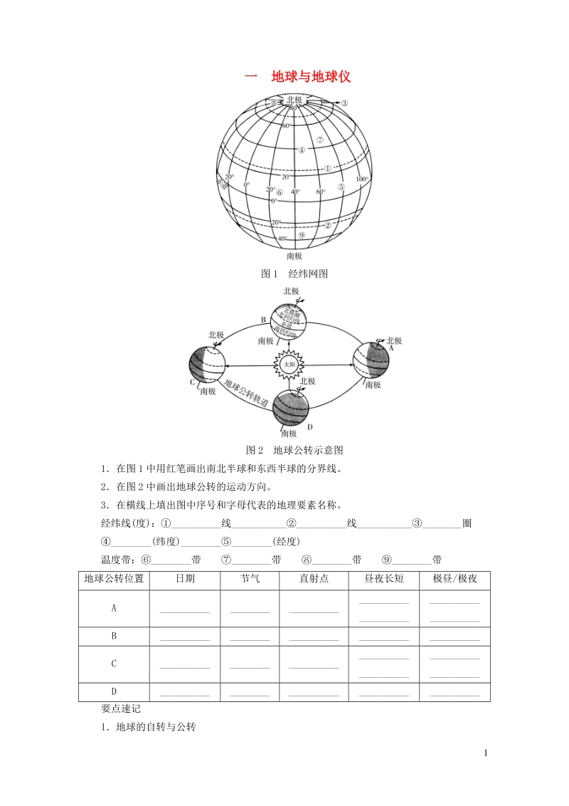 河南专版2019年中考地理总复习一地球与地球仪填图速记手册20190105211.doc_第1页