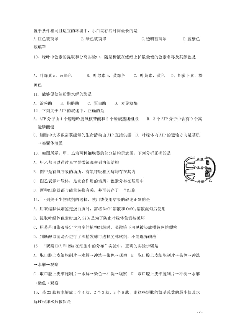 黑龙江省鹤岗市第一中学2018_2019学年高一生物12月月考试题201901290248.doc_第2页