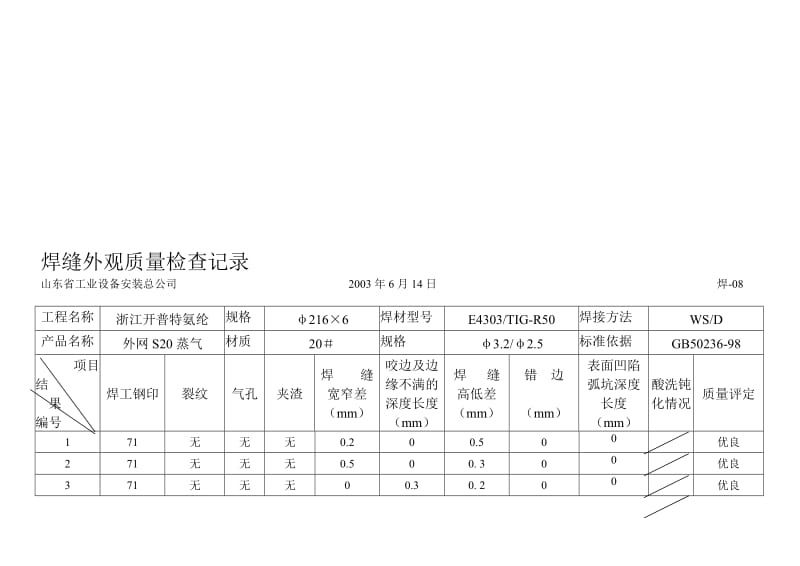 焊缝外观质量检查记录.doc_第1页