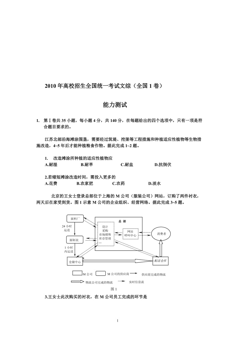 高考试题——地理全国卷1高清版.doc_第1页