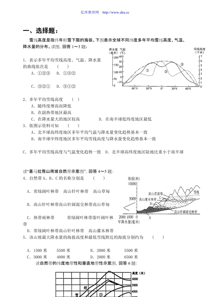 高考地理知识点训练雪线.doc_第1页