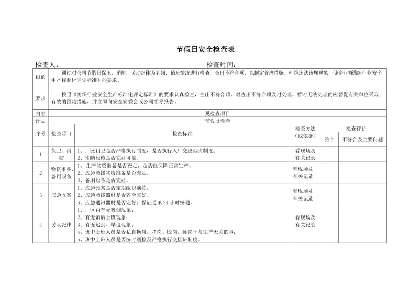 节假日安全检查表.doc_第1页