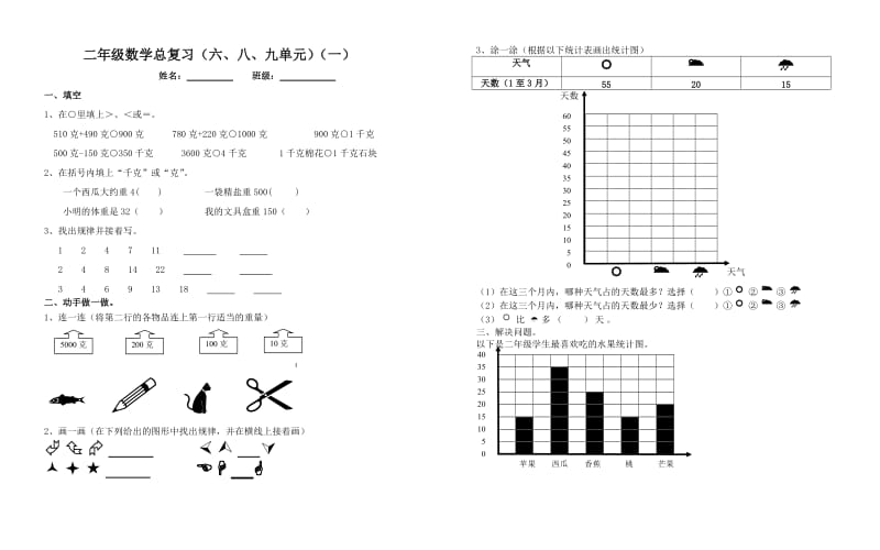 二年级数学总复习(六 八 九单元)(一).doc_第1页