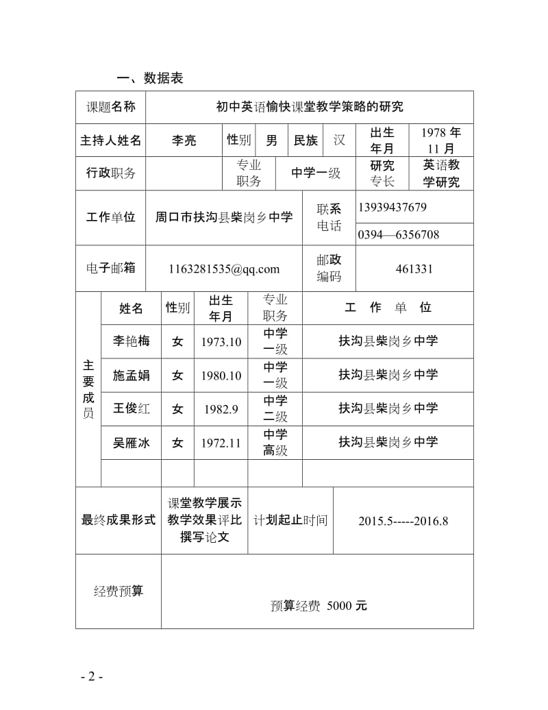 周口市基础教育教学研究项目立项申报书1.doc_第2页