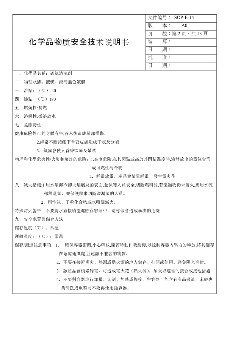 SOP-E-14化学品物质安全技术说明书.doc_第2页