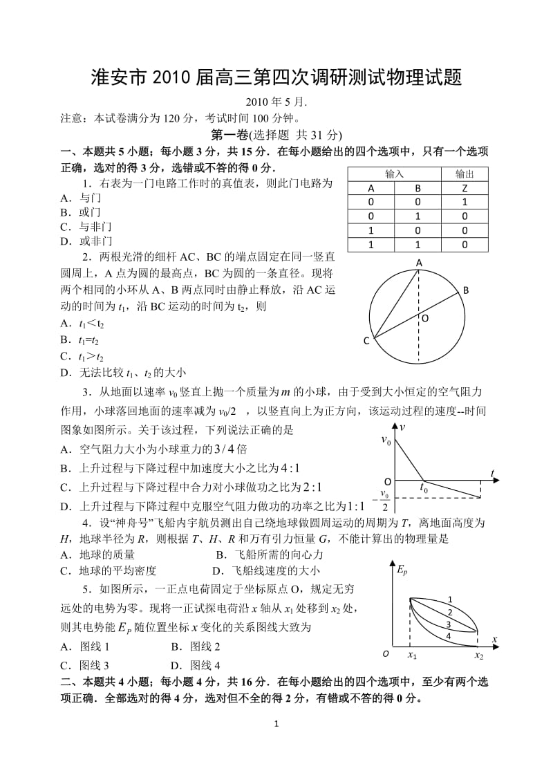 高三物理调阳研测试试题.doc_第1页