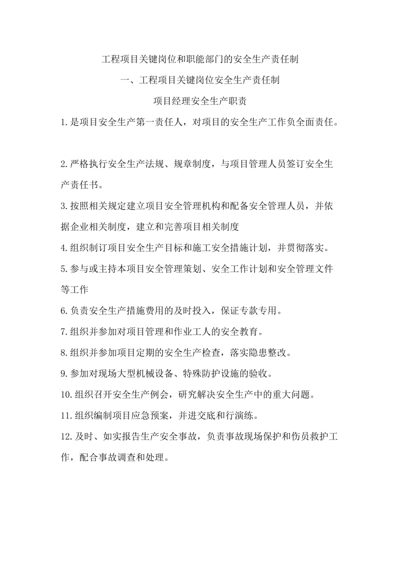 工程项目关键岗位和职能部门的安全生产责任制.doc_第1页