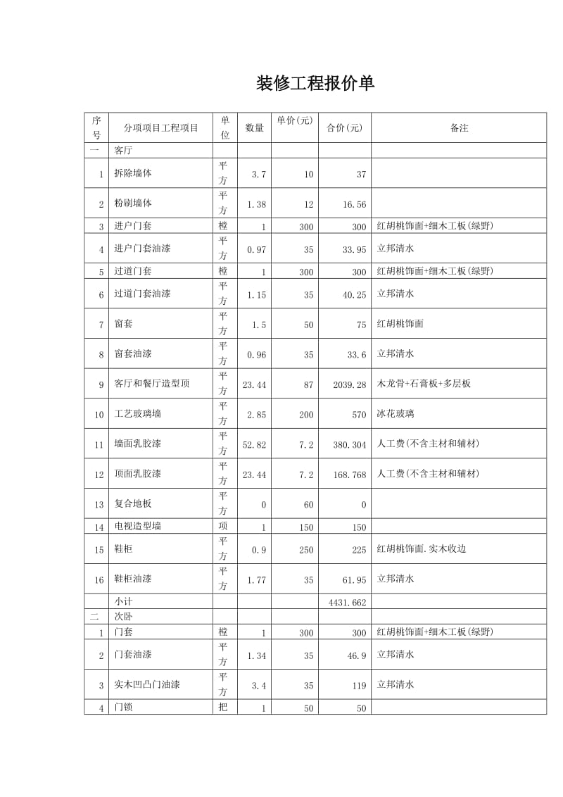 装修工程报价单.doc_第1页