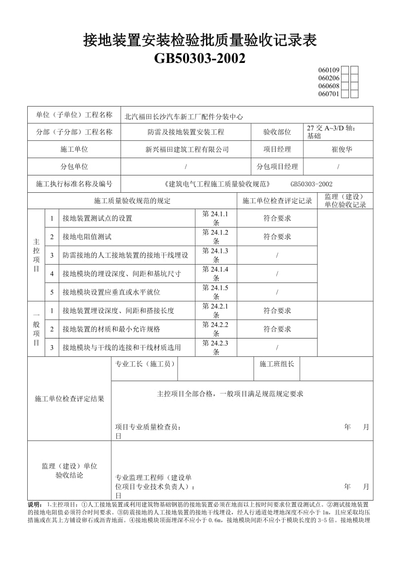 接地装置安装检验批质量验收记录表.doc_第1页