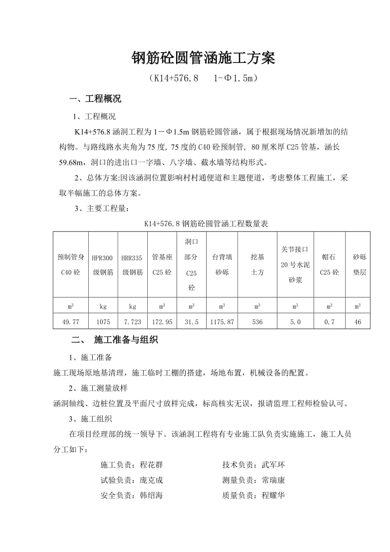 钢筋砼到圆管涵施工方案.doc_第1页