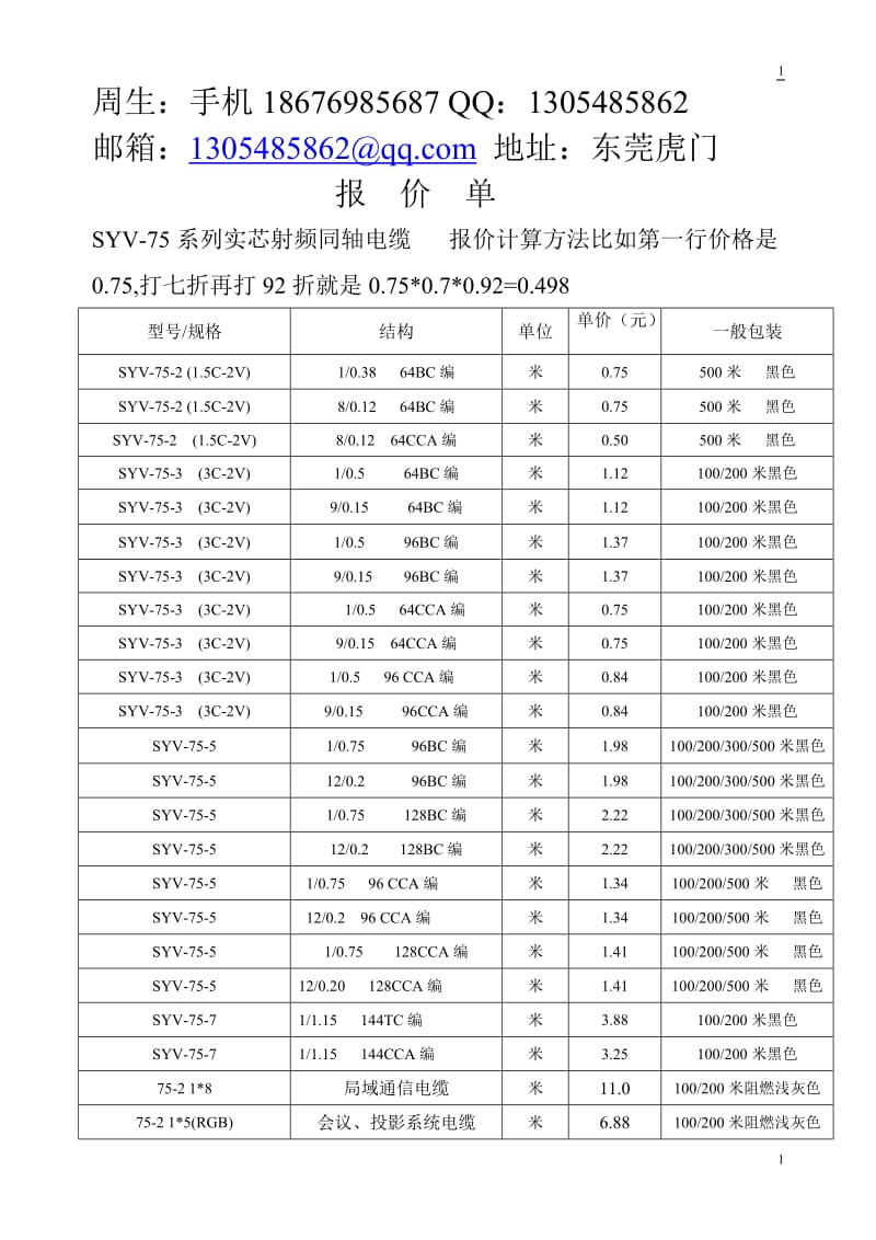 监控安防类线材报价单.doc_第1页