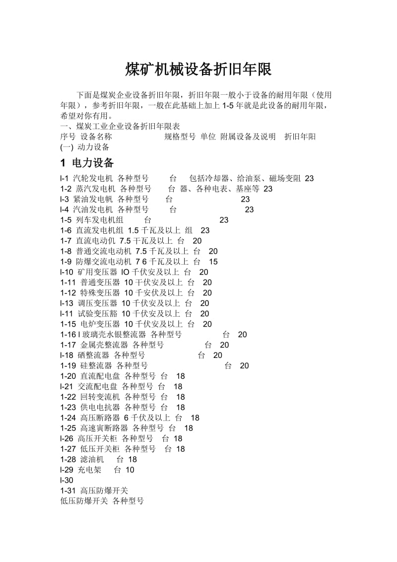 煤矿机械设备折旧年限.doc_第1页