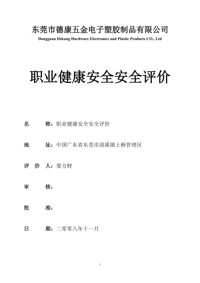 职业健康安全安全评价.doc_第1页