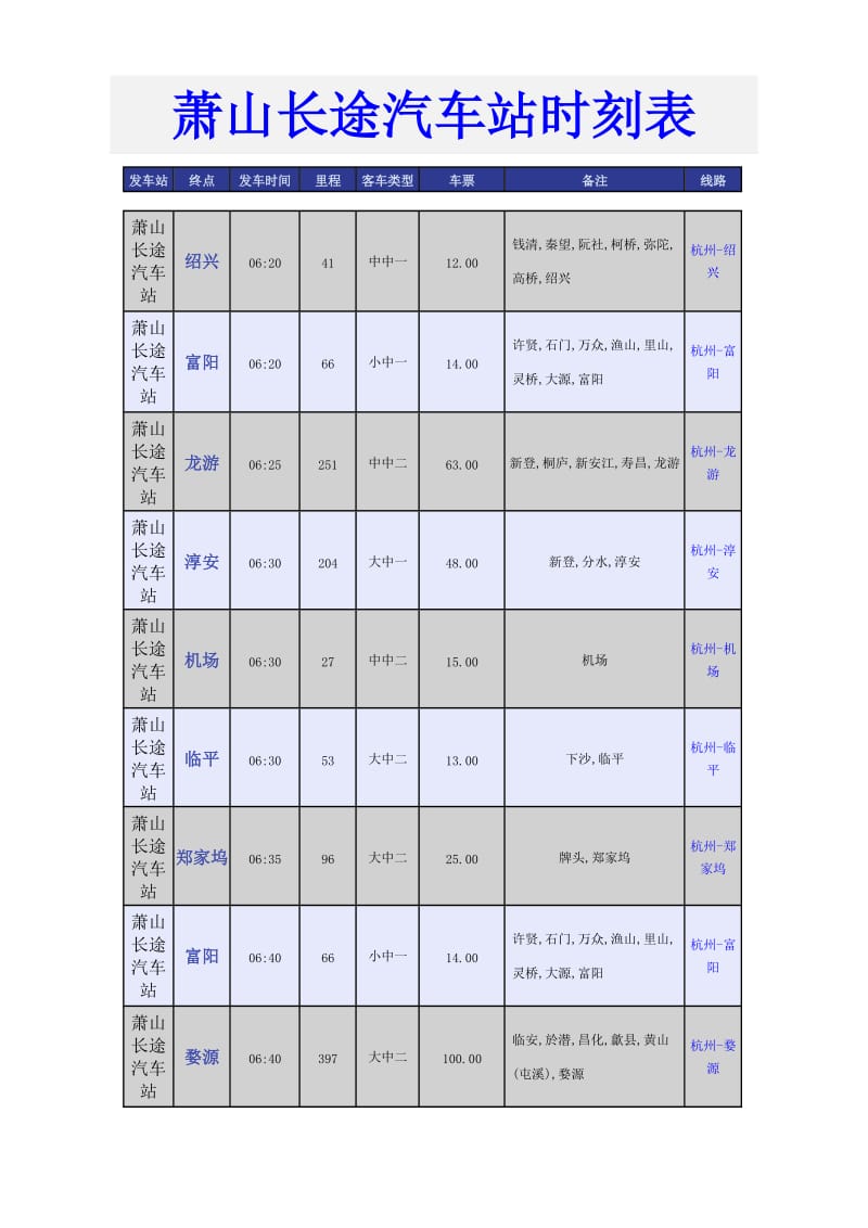 萧山长途汽车站时刻表.doc_第1页