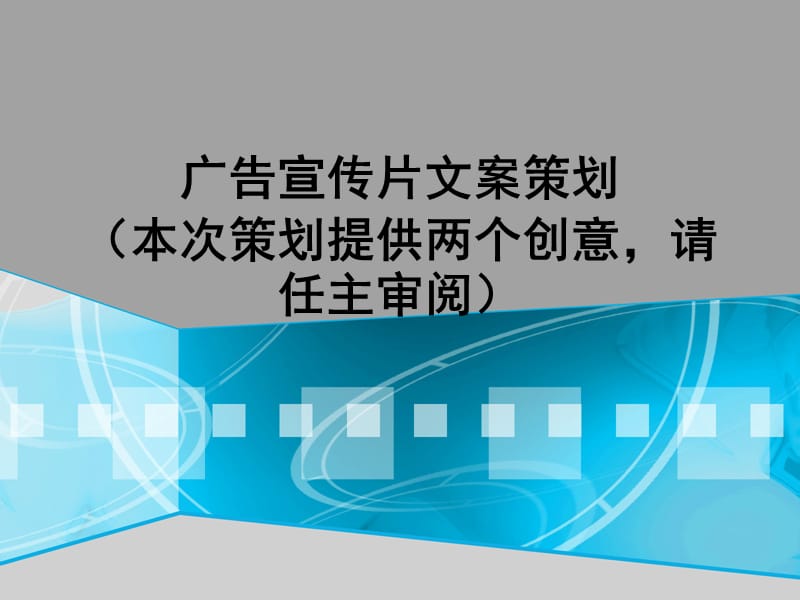 广告宣传片文案策划本次策划提供两个创意请任主审阅.ppt_第1页