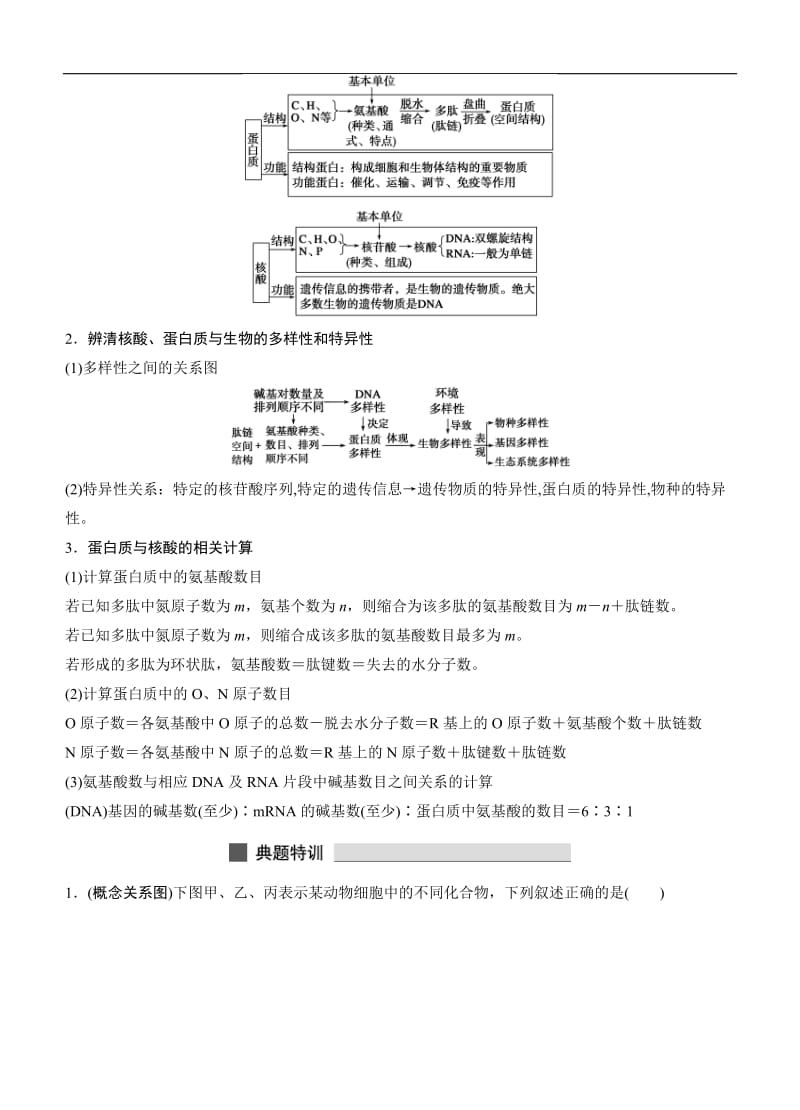 考前三个月2015高考生物人教通用二轮专题突破练：专题01细胞的分子组成.doc_第2页