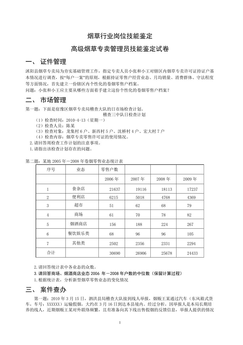 高级烟草专卖管理员技能鉴定试卷.doc_第1页