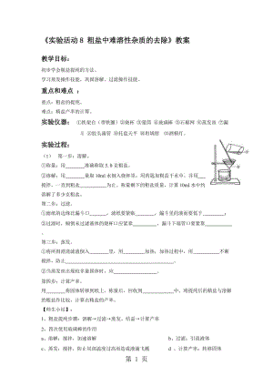 人教版化学九年级下《实验活动8 粗盐中难溶性杂质的去除》教学案（无答案）.doc