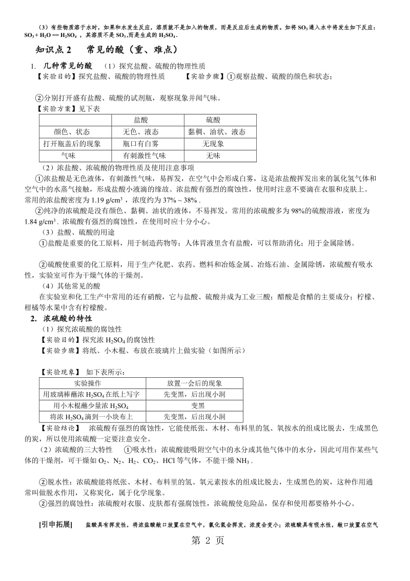 人教版化学 九年级下册 10.1常见的酸和碱 知识点讲义（无答案）.doc_第2页