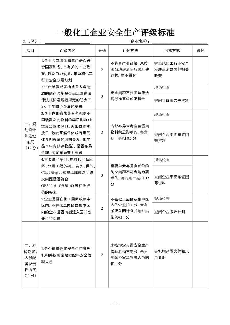 一般化工企业安全生产评级标准.doc_第1页