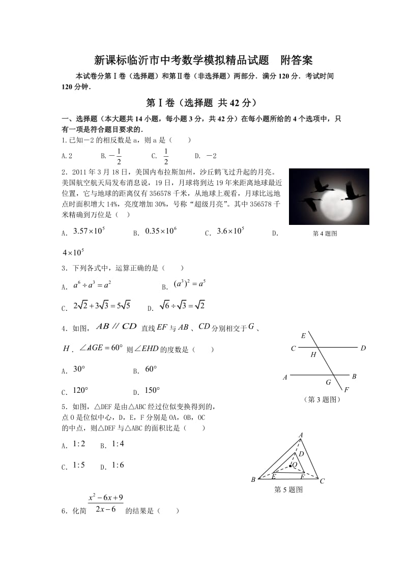 新课标临沂市中考数学模拟精品试题　附答案.doc_第1页