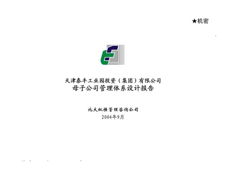 天津泰丰工业园投资（集团）有限公司母子公司管理体系设计报告.ppt_第1页