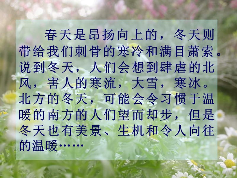 春天是昂扬向上的冬天则带给我们刺骨的寒冷和满目萧索.ppt_第1页