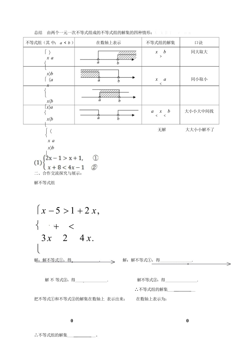 云南省邵通市盐津县滩头乡七年级数学下册9.3.1一元一次不等式组的解法导学案无答案新版新人教版201.wps_第3页