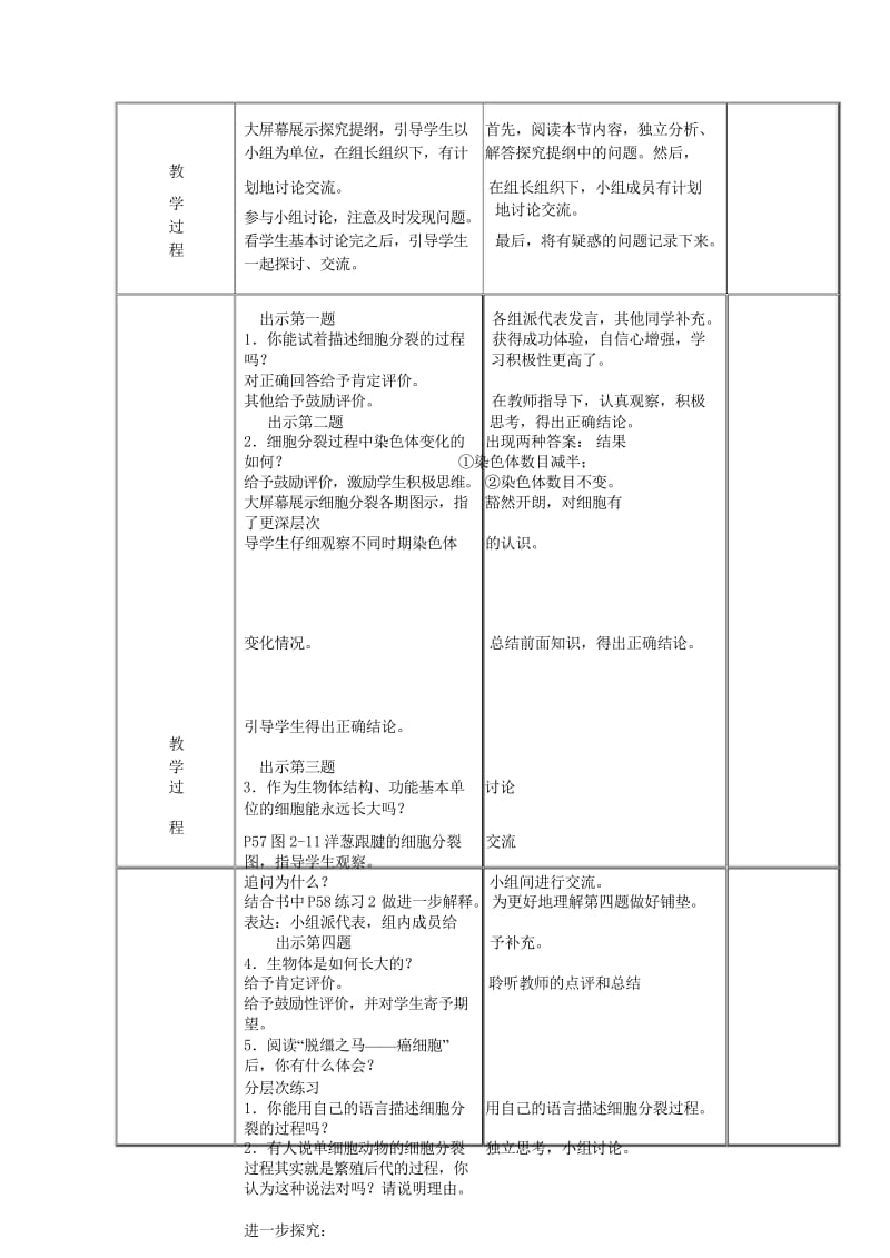 七年级生物上册2.2.1细胞通过分裂产生新细胞教案新版新人教版20170811256.wps_第2页