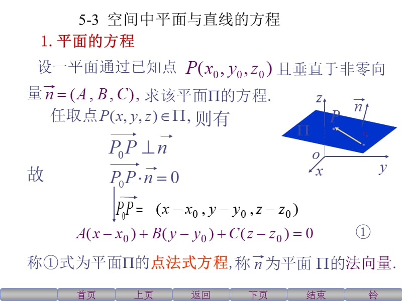 高等数学北大第二版53空间中平面及直线的方程.ppt_第1页