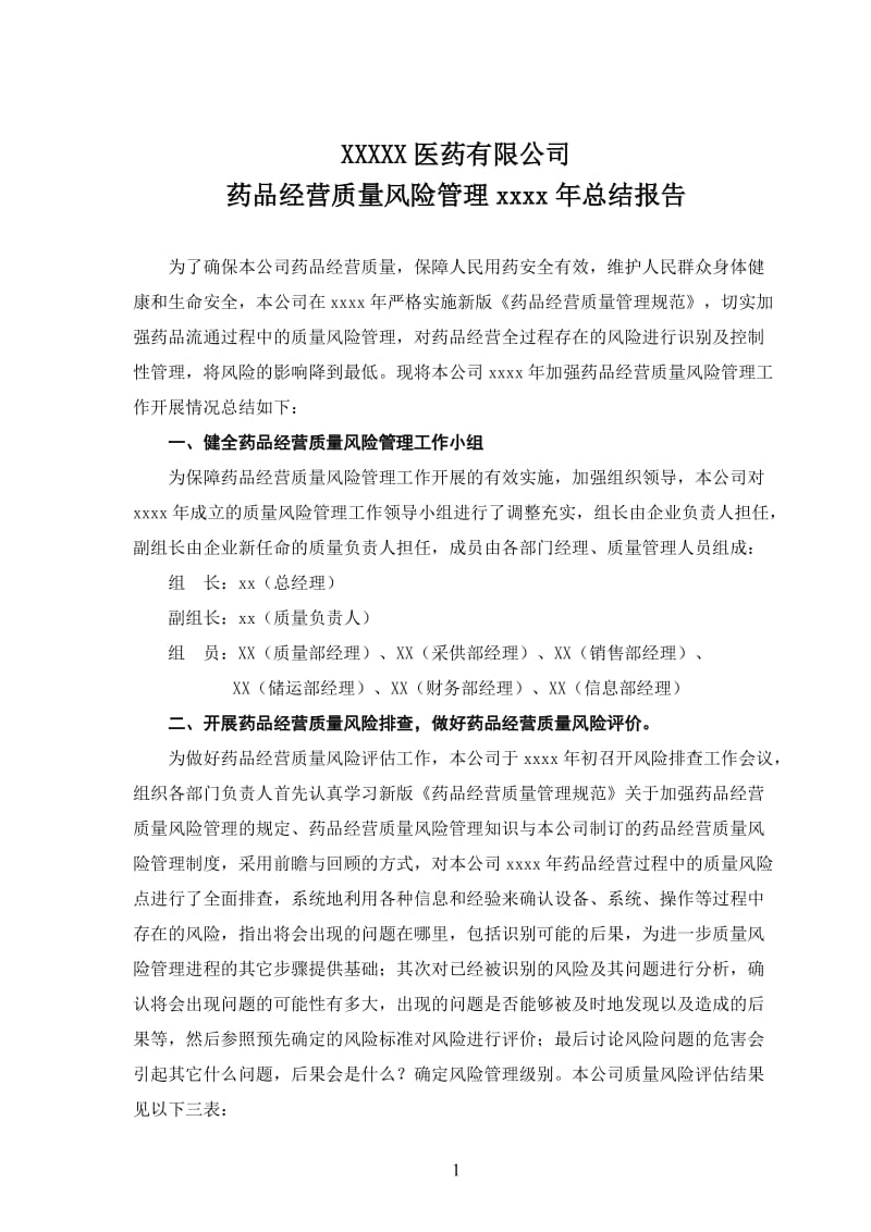 医药公司药品经营质量风险管理年度总结报告.doc_第1页