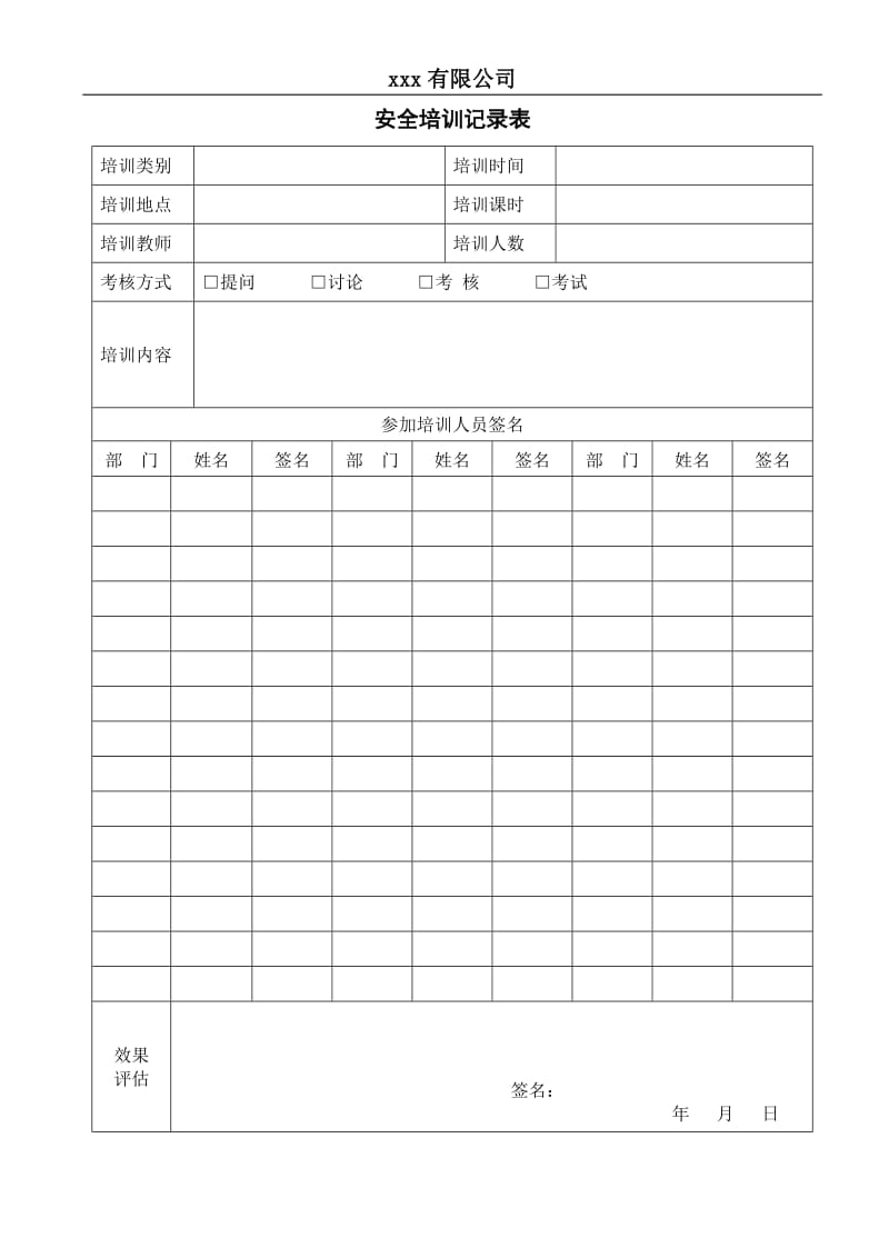 安全培训计划表 签到表 三级教育卡.doc_第2页