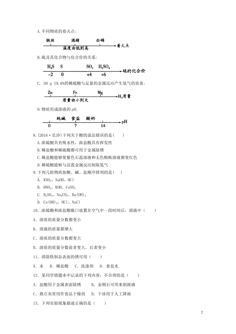 江苏省苏州市2017年中考化学基础复习练习9酸的性质20170801178.doc_第2页