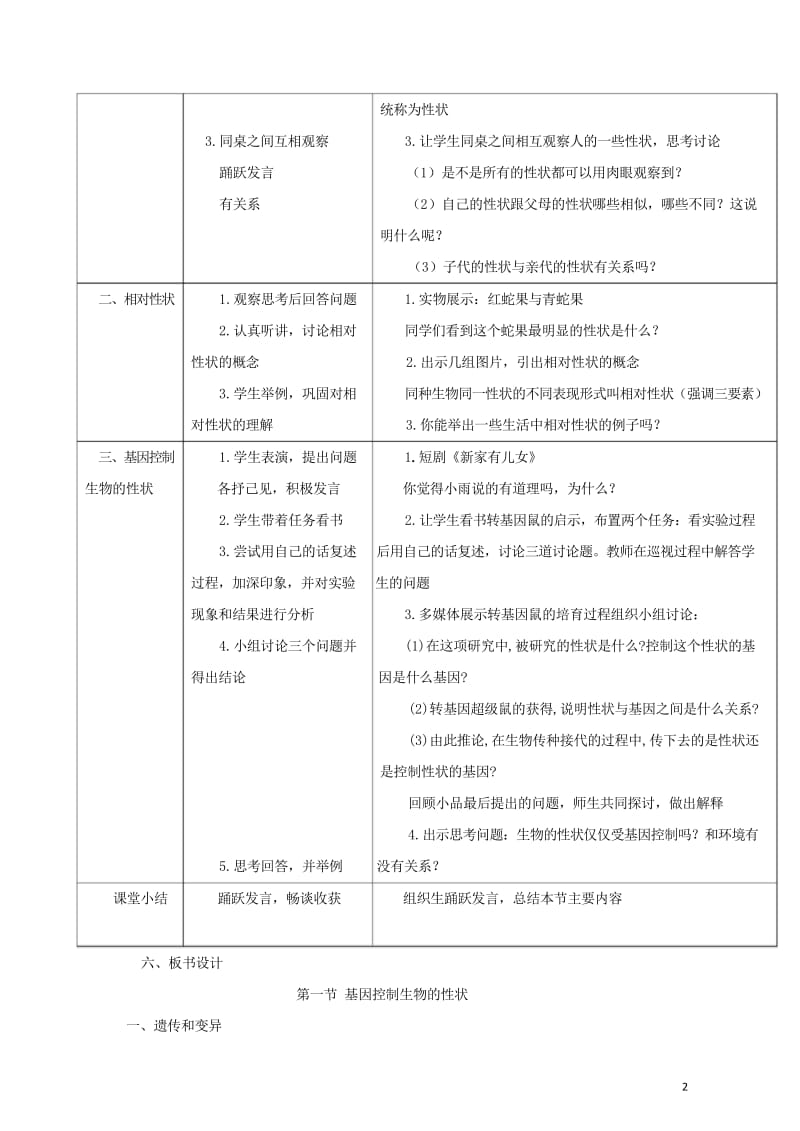 八年级生物下册7.2.1基因控制生物的性状教案新版新人教版20170811222.wps_第2页