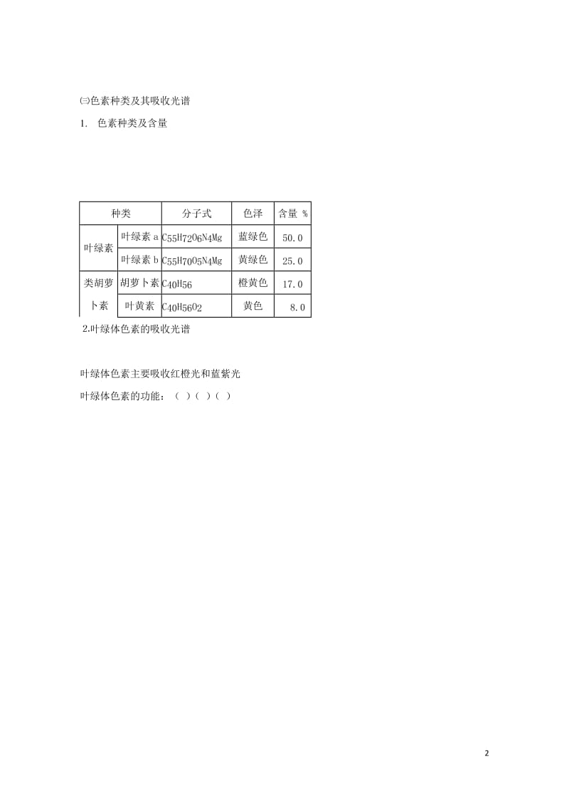 北京市第四中学2017届高考生物专题复习5光合作用一捕获光能的色素学案20170817174.doc_第2页