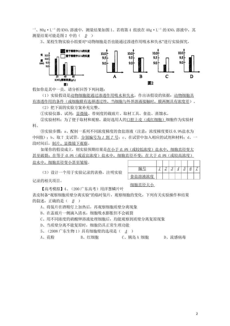 高中生物15细胞的失水和吸水实验讲练中图版必修12017081827.wps_第2页