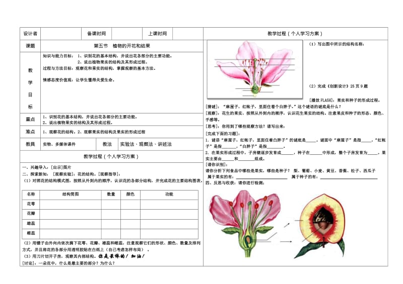 2019年生物：5.5《植物的开花和结果》导学案（苏教版七年级上）精品教育.doc_第1页