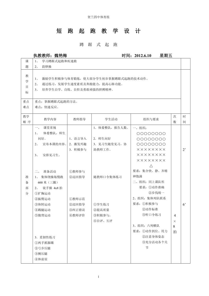 2019年魏艳梅蹲踞式起跑教案精品教育.doc_第1页