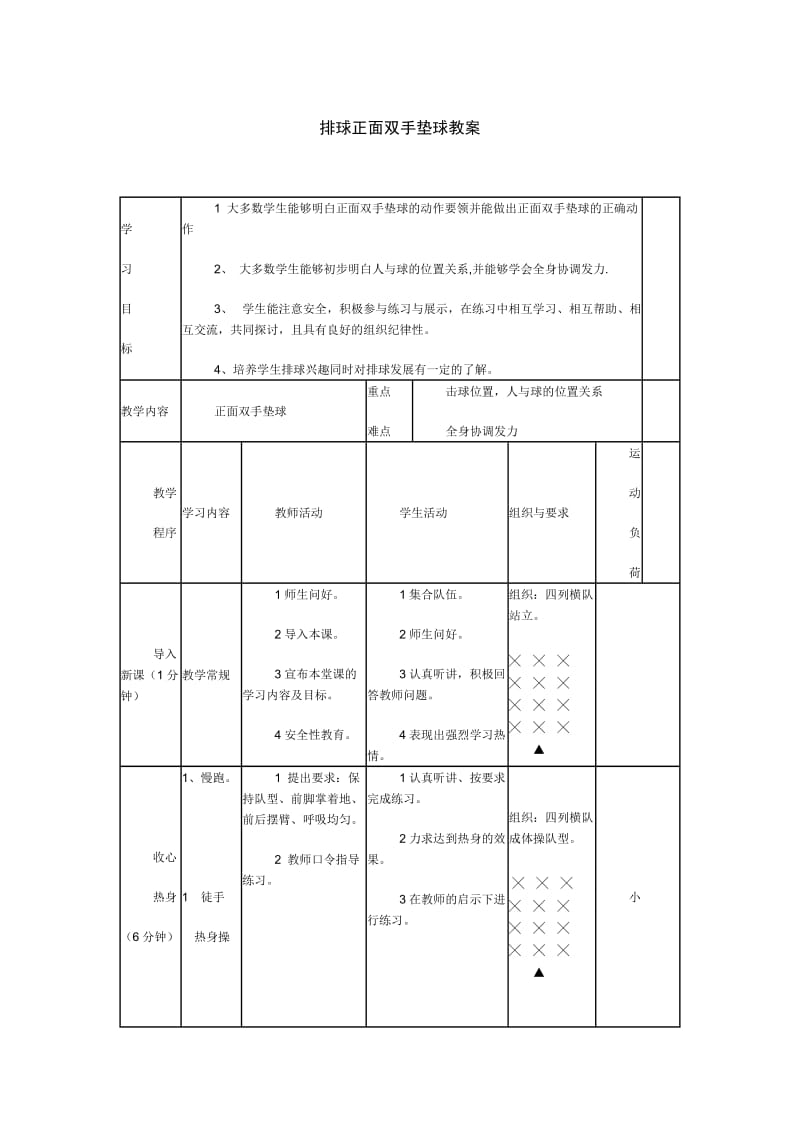 2019年排球正面双手垫球教案1精品教育.doc_第1页