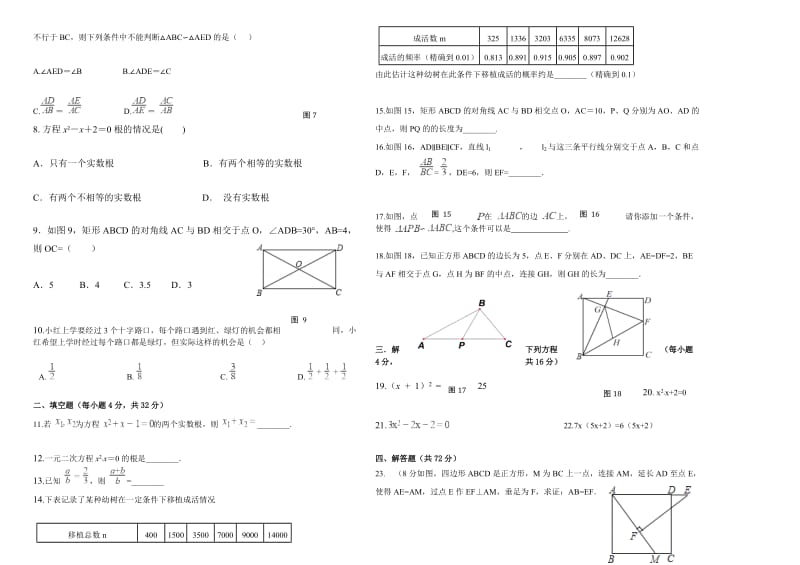 度第一学期四川省渠县崇德实验学校九年级数学第二次阶段月考测试题（无答案）.doc_第2页