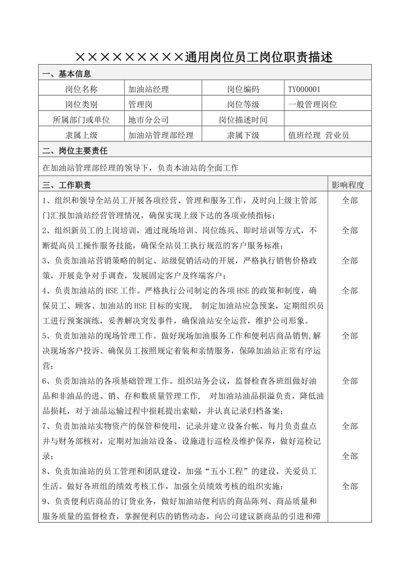 加油站通用岗位员工安全环保责任制.doc_第1页