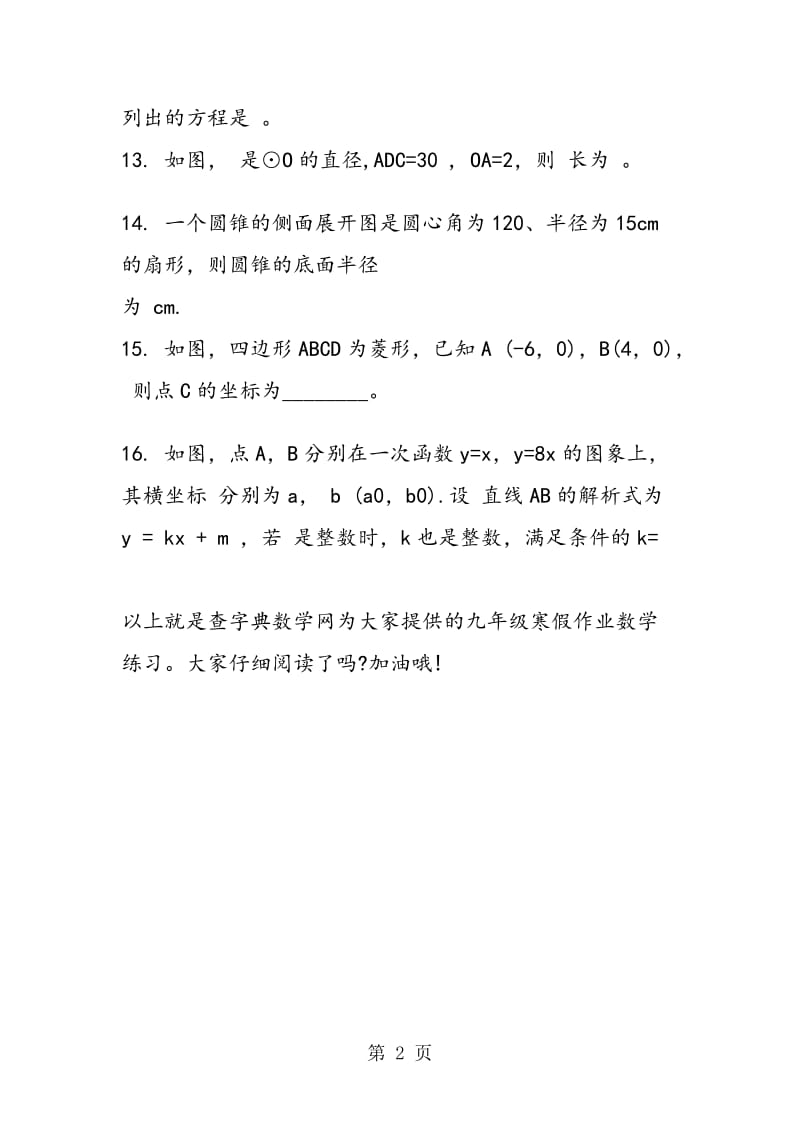 新九年级寒假作业数学练习.doc_第2页