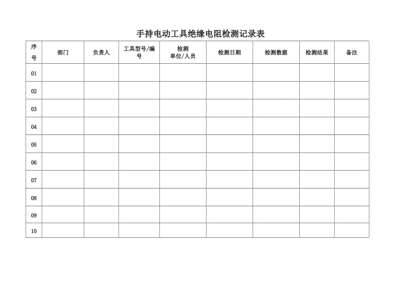 手持电动工具绝缘电阻检测记录表 .doc_第1页