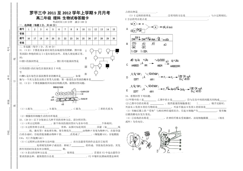 高二生物9月月考试卷.doc_第3页