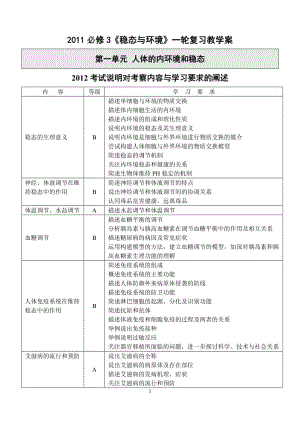 2011必修3《稳态与环境》一轮复习教学案.doc