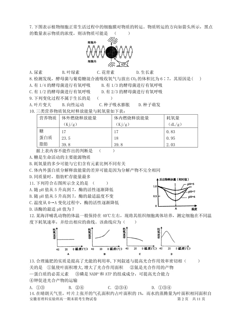 2007年安徽省六校省理科实验班高一期末联考.doc_第2页