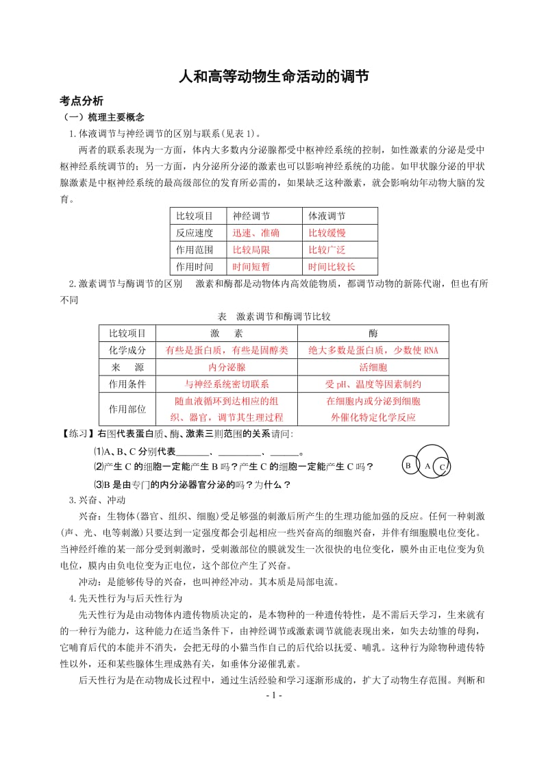 2007复习学案《人和高等动物生命活动的调节》.doc_第1页